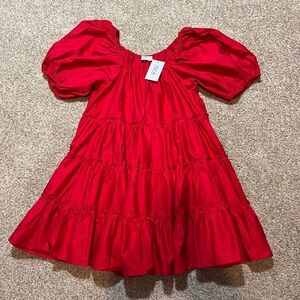 ZOCO Red Puff Sleeve Tiered Cotton Dress • NWT • Size Small